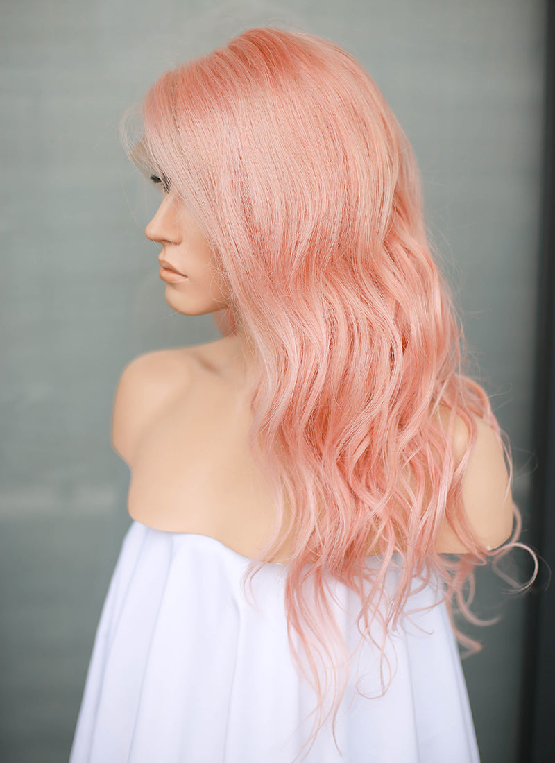 16" Medium Wavy Rose Pink Lace Front Remy Natural Hair Wig HH186 - wifhair