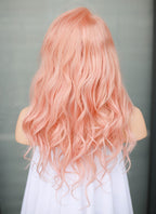 16" Medium Wavy Rose Pink Lace Front Remy Natural Hair Wig HH186 - wifhair