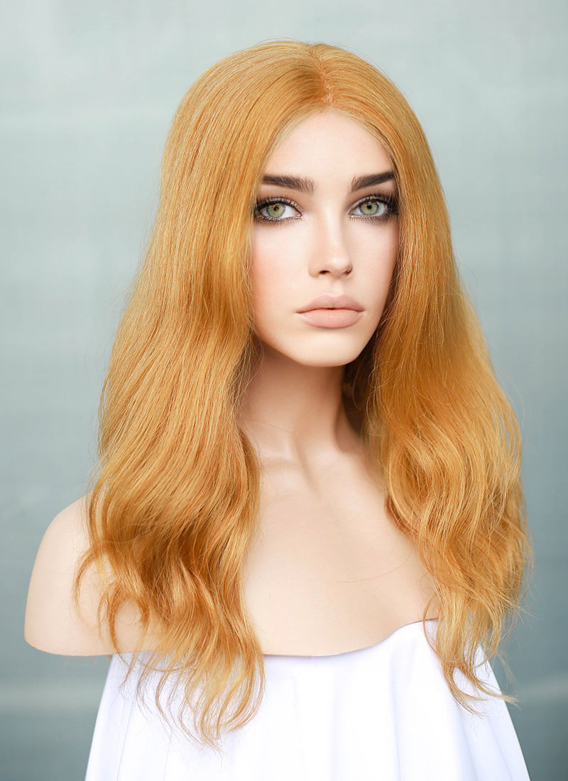 14" Medium Wavy Golden Orange Lace Front Remy Natural Hair Wig HH187
