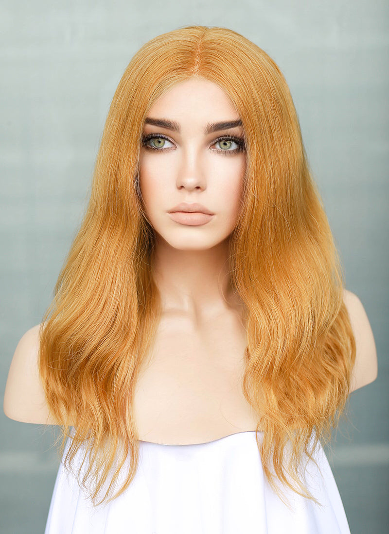 14" Medium Wavy Golden Orange Lace Front Remy Natural Hair Wig HH187