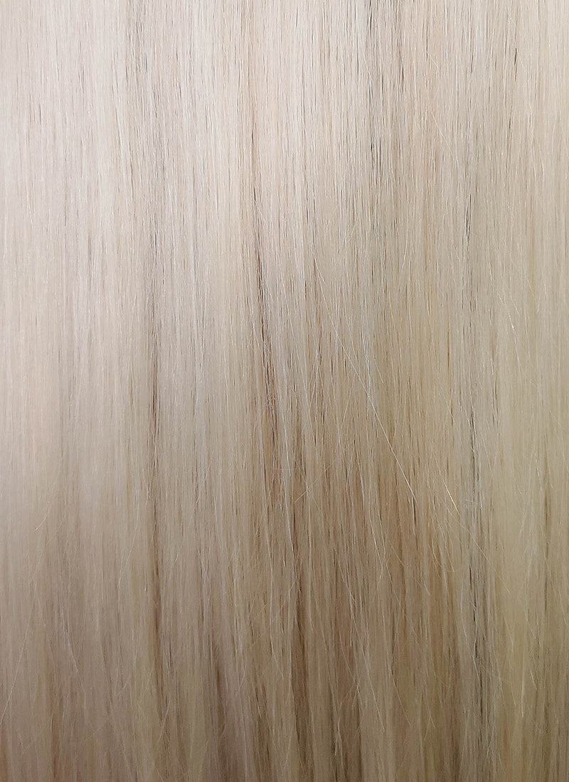 24" Long Straight Blonde With Dark Brown Roots Lace Front Remy Natural Hair Wig HH194