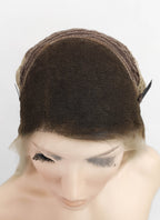 24" Long Straight Blonde With Dark Brown Roots Lace Front Remy Natural Hair Wig HH194