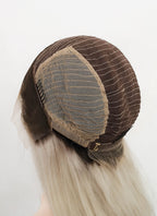 24" Long Straight Blonde With Dark Brown Roots Lace Front Remy Natural Hair Wig HH194