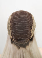 24" Long Straight Blonde With Dark Brown Roots Lace Front Remy Natural Hair Wig HH194