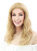 16" Long Curly Golden Blonde Lace Front Remy Natural Hair Wig HH049
