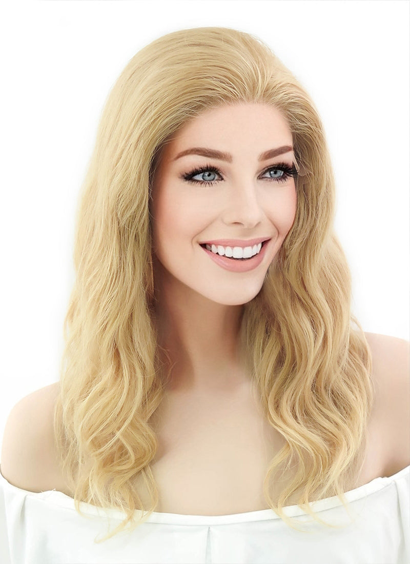 16" Long Curly Golden Blonde Lace Front Remy Natural Hair Wig HH049