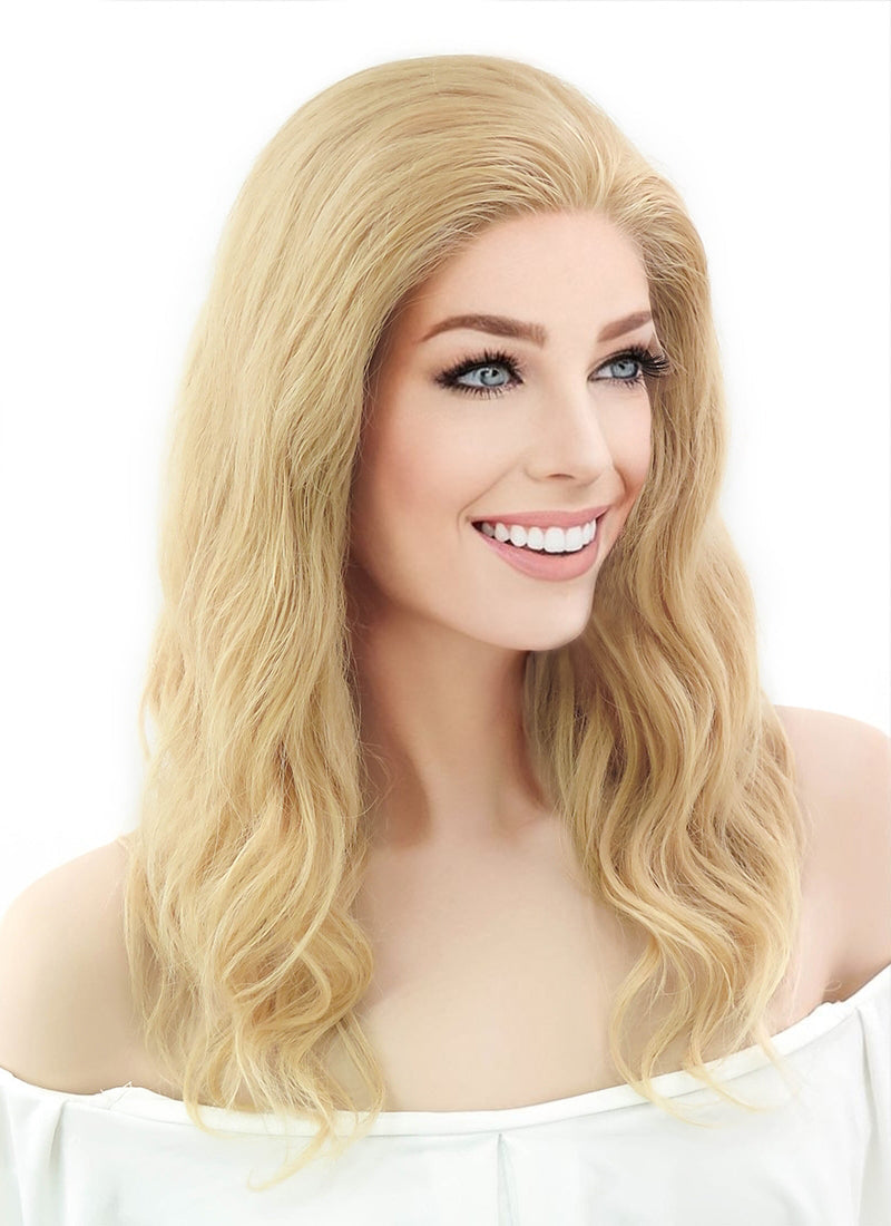 16" Long Curly Golden Blonde Lace Front Remy Natural Hair Wig HH049