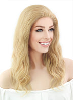 16" Long Curly Golden Blonde Lace Front Remy Natural Hair Wig HH049