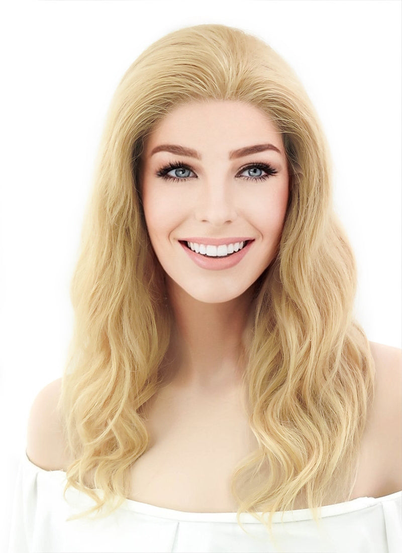 16" Long Curly Golden Blonde Lace Front Remy Natural Hair Wig HH049