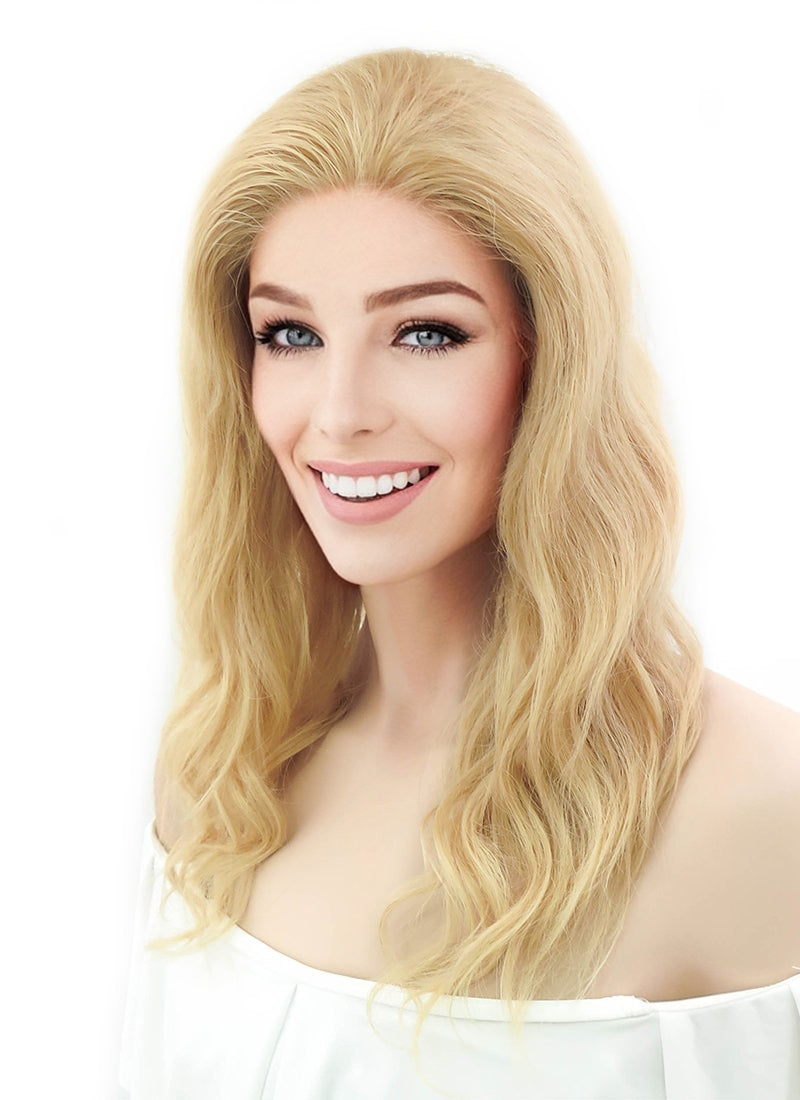 16" Long Curly Golden Blonde Lace Front Remy Natural Hair Wig HH049