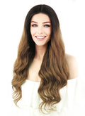 24" Long Curly Brown With Dark Roots Lace Front Remy Natural Hair Wig HH066