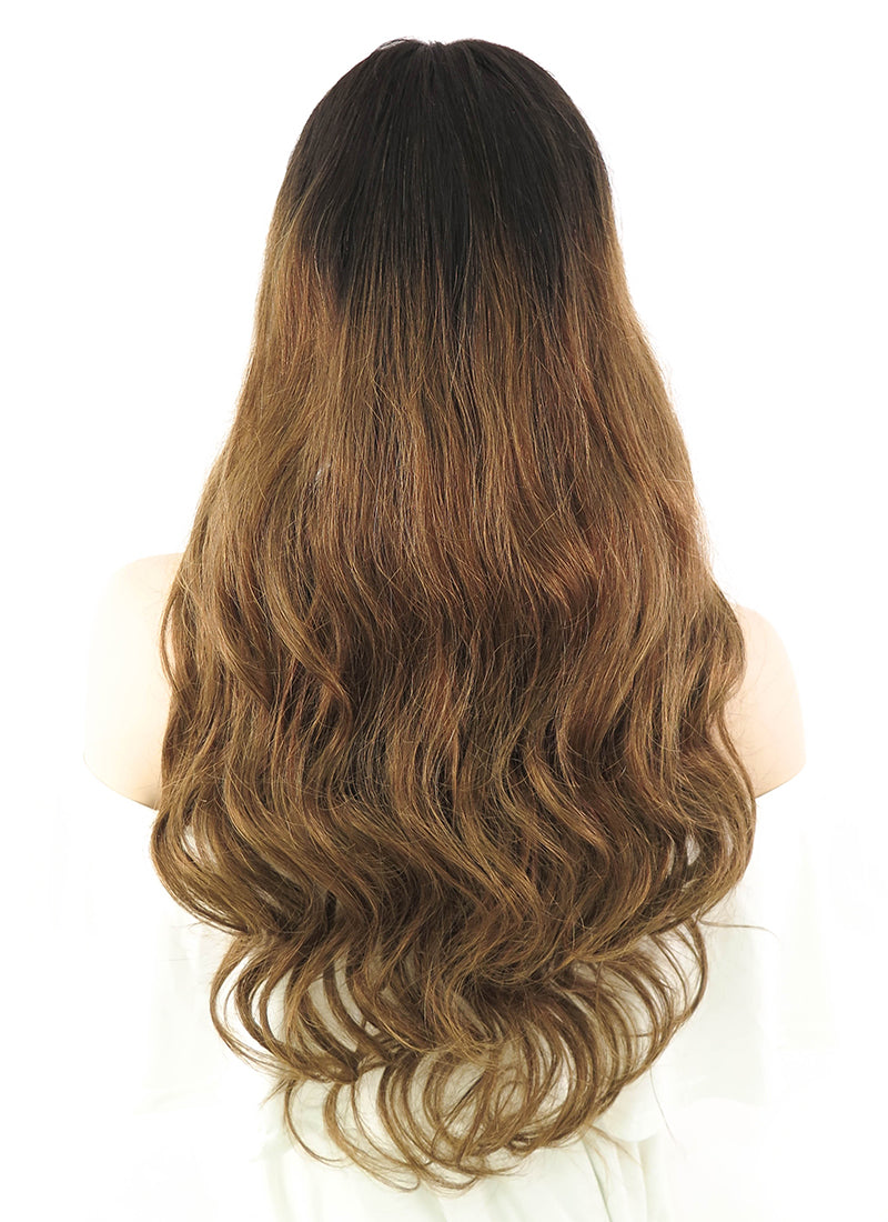 24" Long Curly Brown With Dark Roots Lace Front Remy Natural Hair Wig HH066 - wifhair