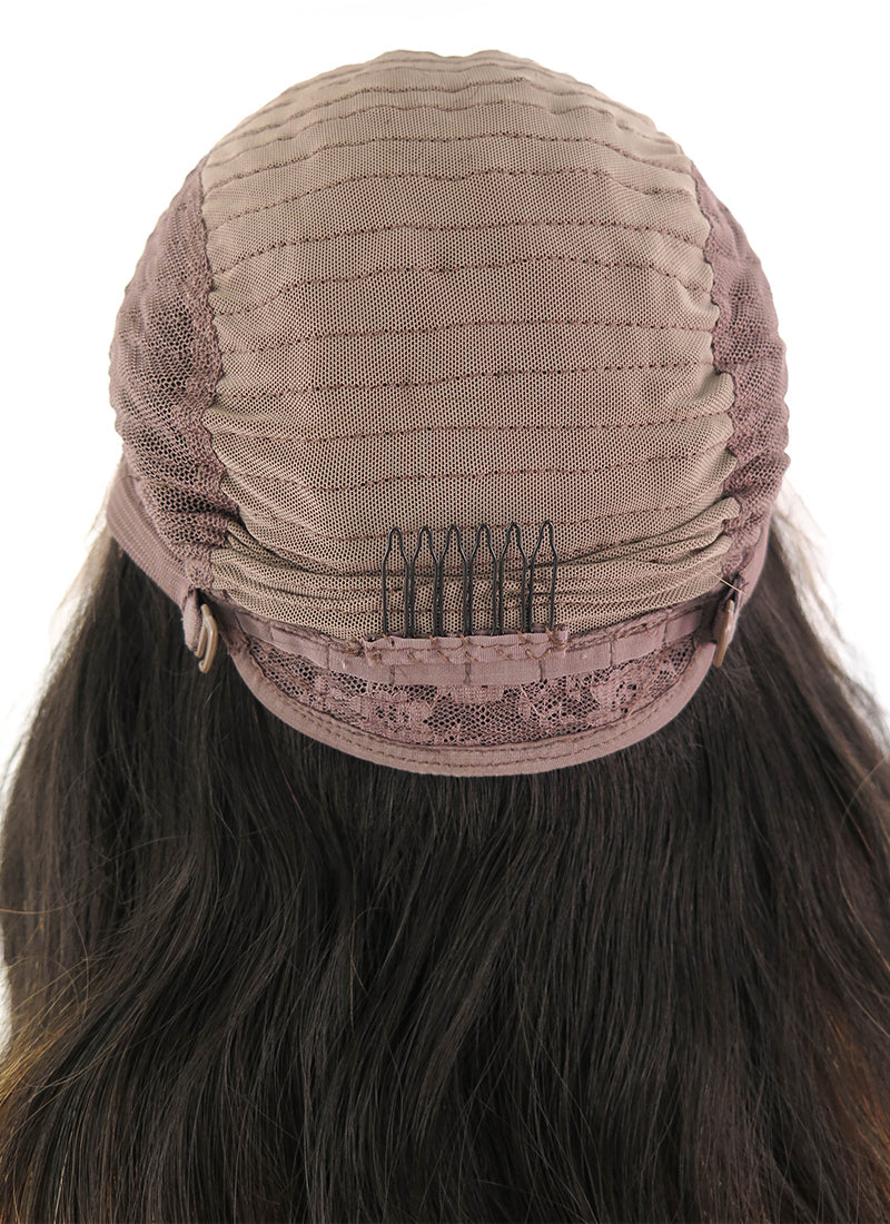 24" Long Curly Brown With Dark Roots Lace Front Remy Natural Hair Wig HH066 - wifhair