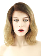 12" Medium Wavy Bob Light Blonde With Brown Roots Lace Front Remy Natural Hair Wig HH067 - wifhair