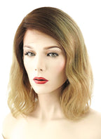 12" Medium Wavy Bob Light Blonde With Brown Roots Lace Front Remy Natural Hair Wig HH067 - wifhair