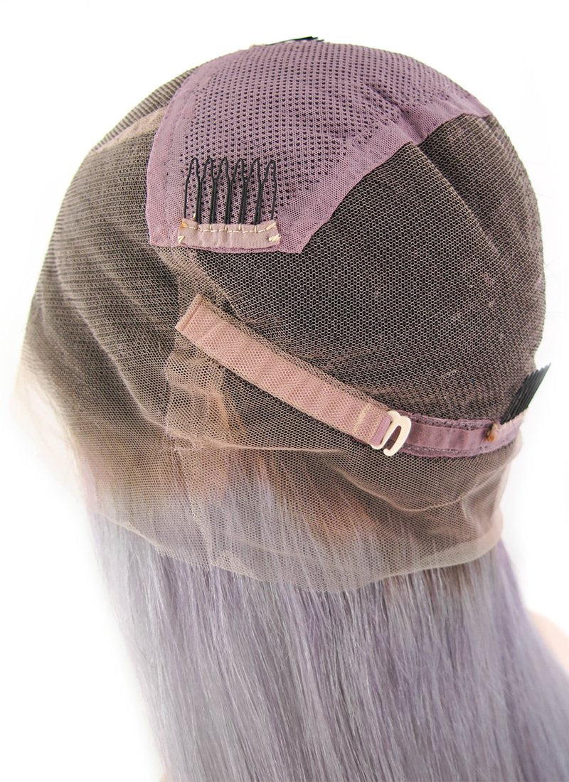 16" Long Straight Purple Grey With Brown Roots Full Lace Remy Natural Hair Wig HH070 - wifhair