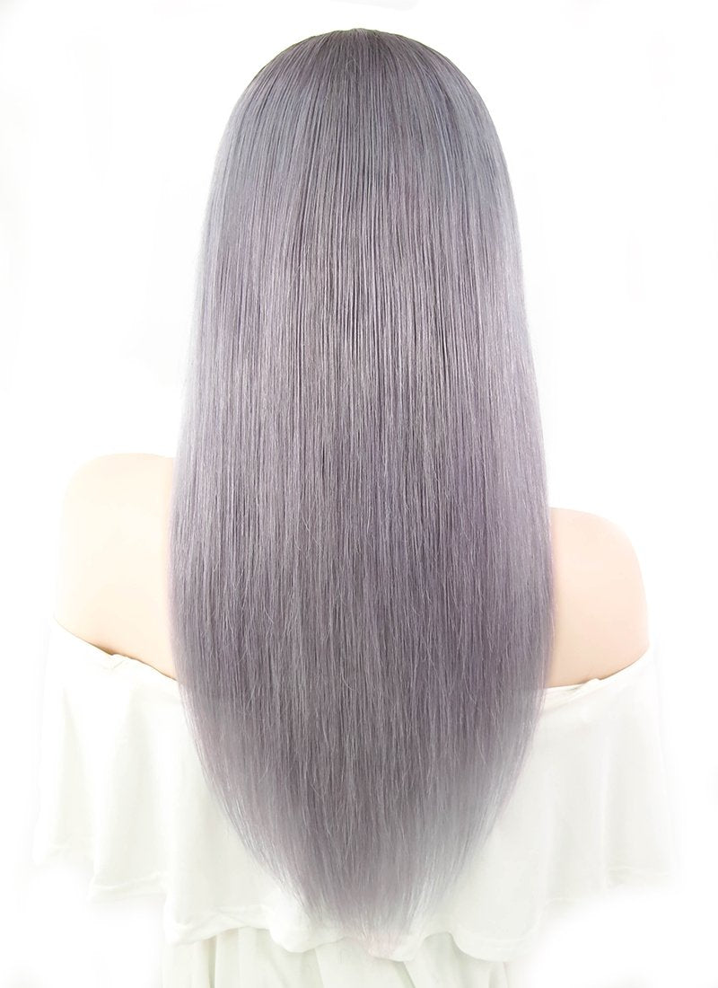 16" Long Straight Purple Grey With Brown Roots Full Lace Remy Natural Hair Wig HH070 - wifhair