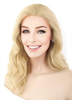 16" Long Wavy Honey Blonde Lace Front Remy Natural Hair Wig HH086