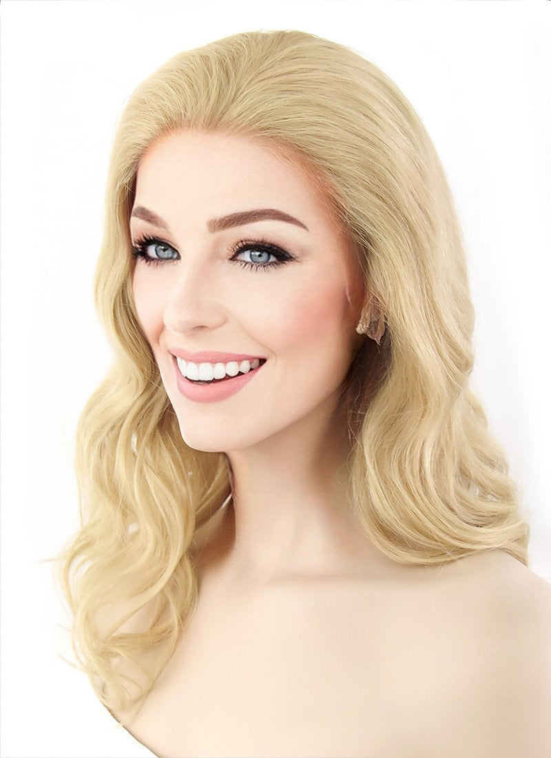16" Long Wavy Honey Blonde Lace Front Remy Natural Hair Wig HH086