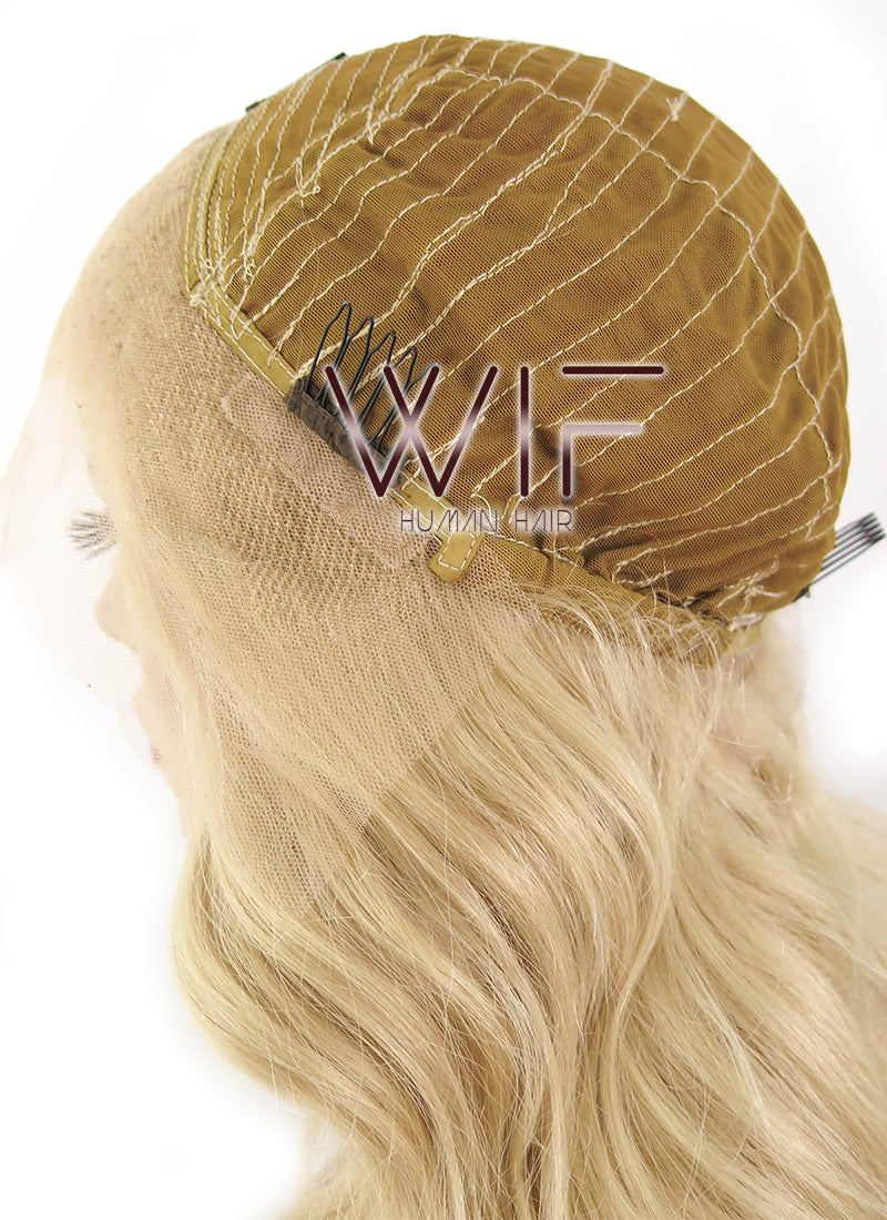 16" Long Wavy Honey Blonde Lace Front Remy Natural Hair Wig HH086
