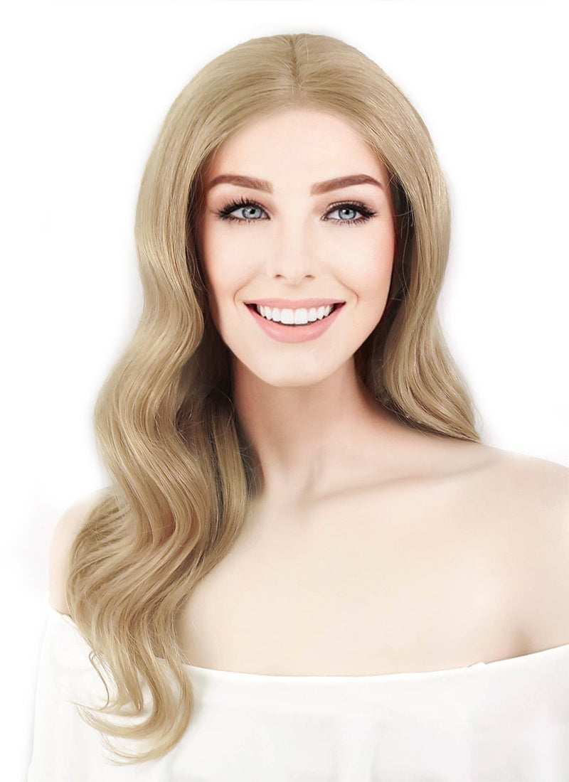 16" Long Wavy Dirty Blonde Lace Front Remy Natural Hair Wig HH108