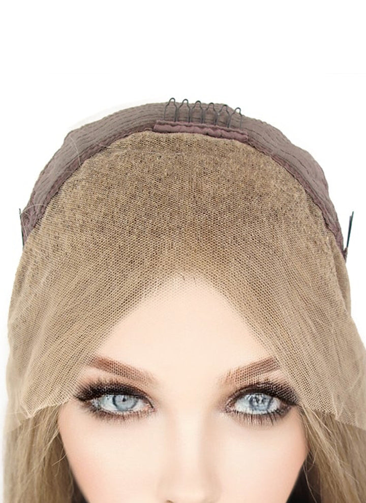 22" Long Straight Ash Brown Lace Front Remy Natural Hair Wig HH113