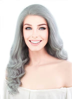 16" Long Curly Light Grey Lace Front Remy Natural Hair Wig HH132