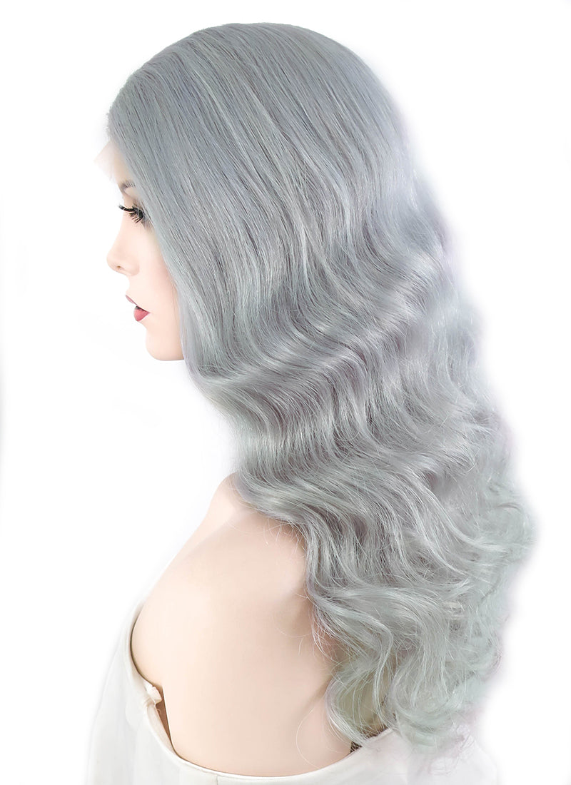 16" Long Curly Light Grey Lace Front Remy Natural Hair Wig HH132 - wifhair