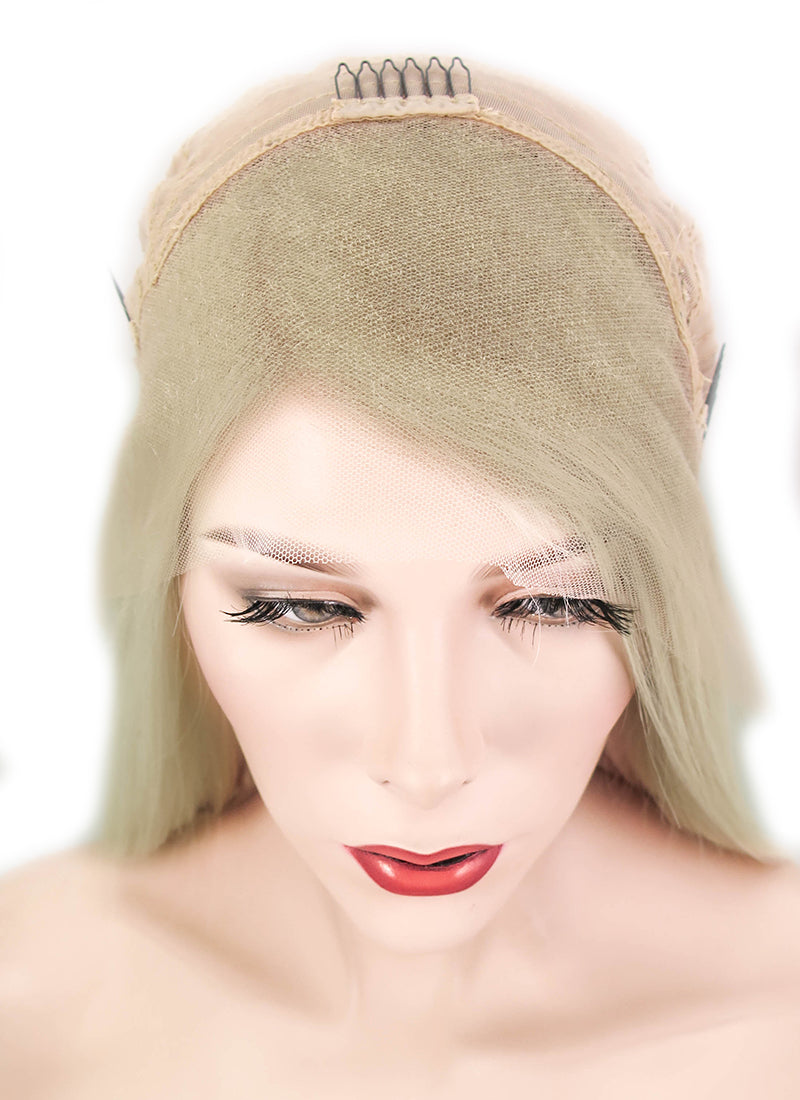14" Long Straight Ash Blonde Lace Front Brazilian Natural Hair Wig HH140 - wifhair