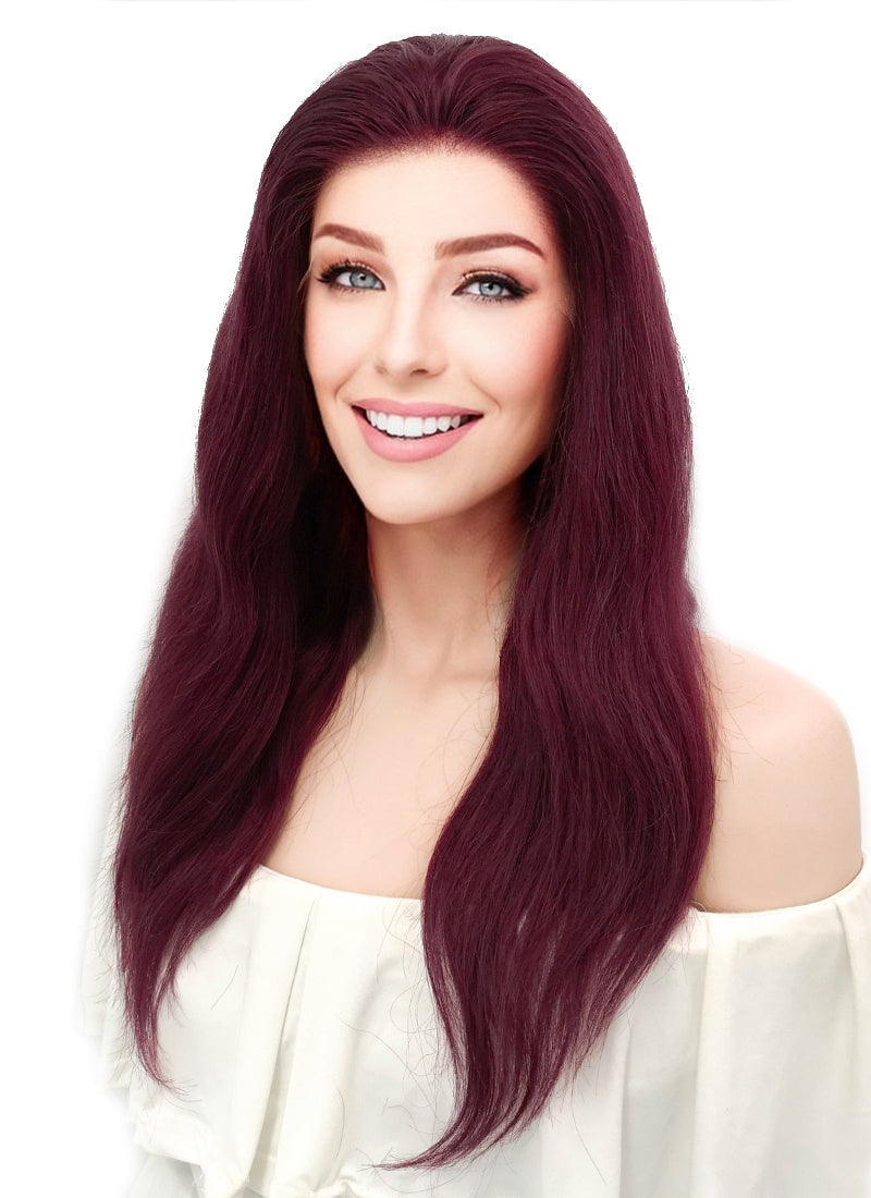 16" Long Wavy Burgundy Lace Front Remy Natural Hair Wig HH149