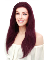 16" Long Wavy Burgundy Lace Front Remy Natural Hair Wig HH149
