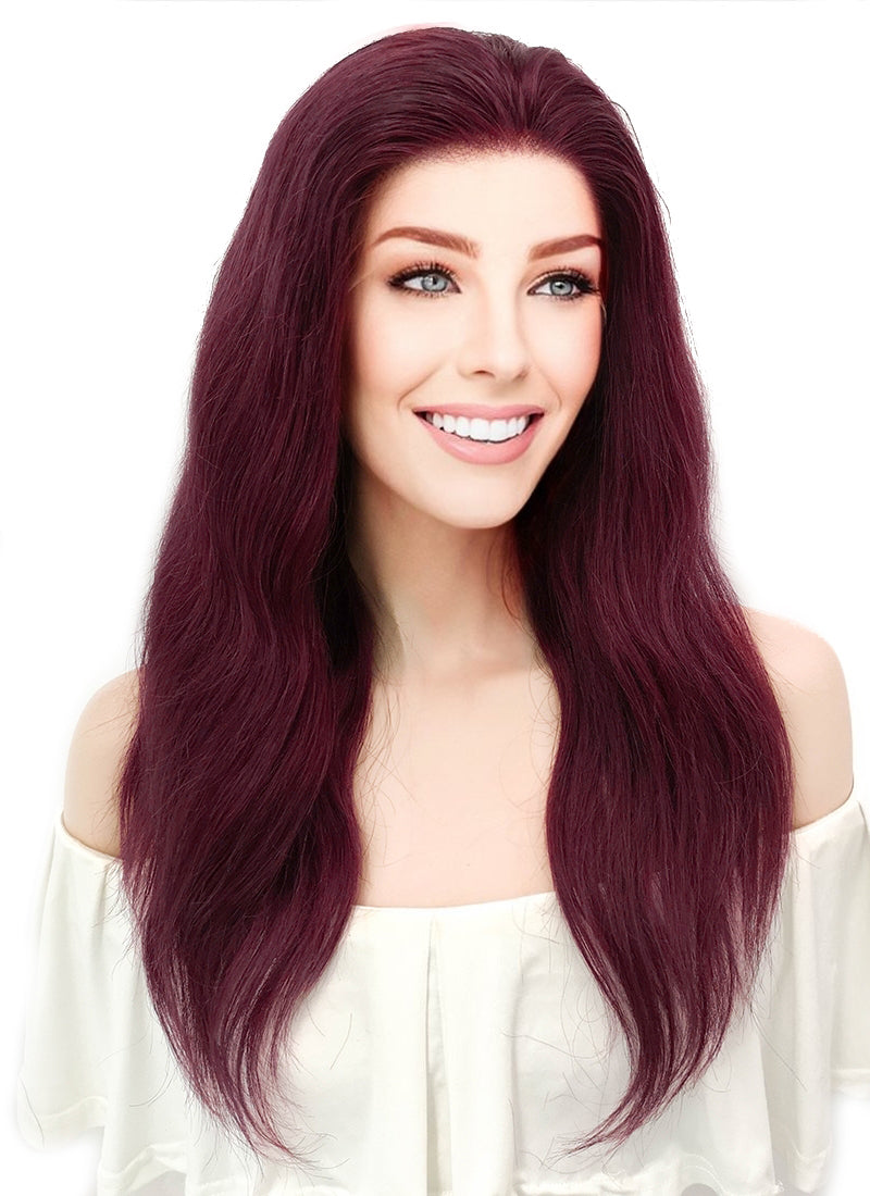 16" Long Wavy Burgundy Lace Front Remy Natural Hair Wig HH149