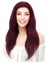 16" Long Wavy Burgundy Lace Front Remy Natural Hair Wig HH149