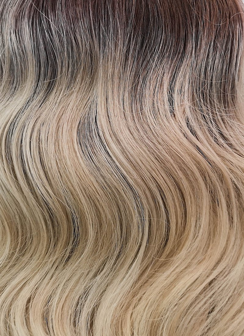 16" Long Body Wave Blonde With Dark Roots Lace Front Virgin Natural Hair Wig HH150 - wifhair