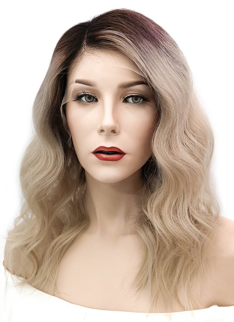 16" Long Body Wave Blonde With Dark Roots Lace Front Virgin Natural Hair Wig HH150 - wifhair