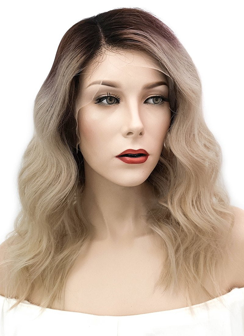 16" Long Body Wave Blonde With Dark Roots Lace Front Virgin Natural Hair Wig HH150 - wifhair