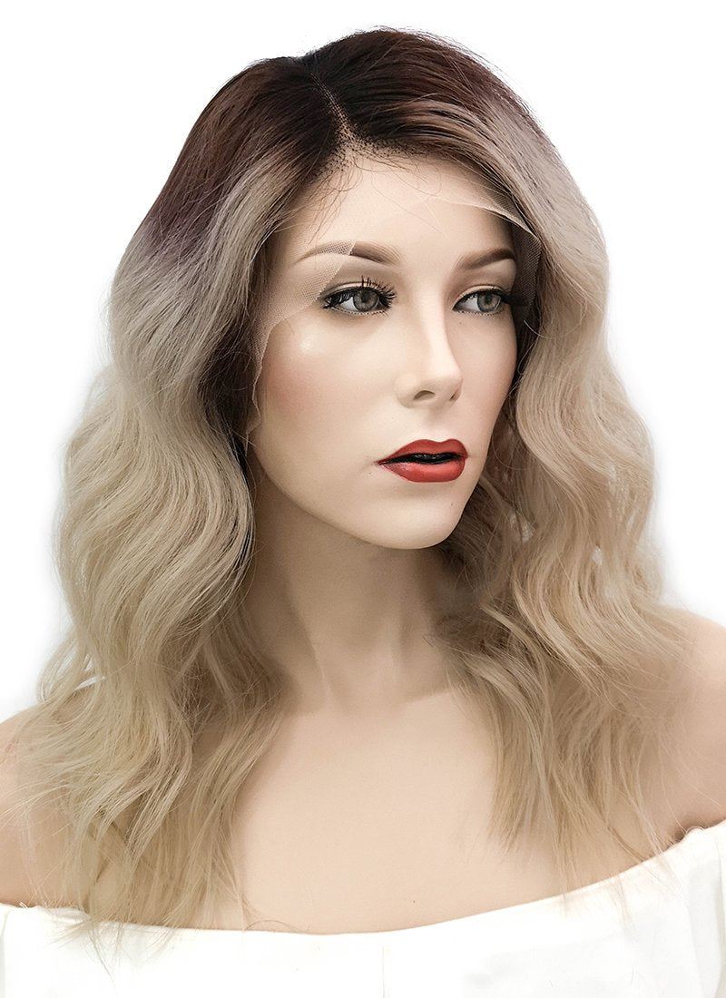 16" Long Body Wave Blonde With Dark Roots Lace Front Virgin Natural Hair Wig HH150 - wifhair