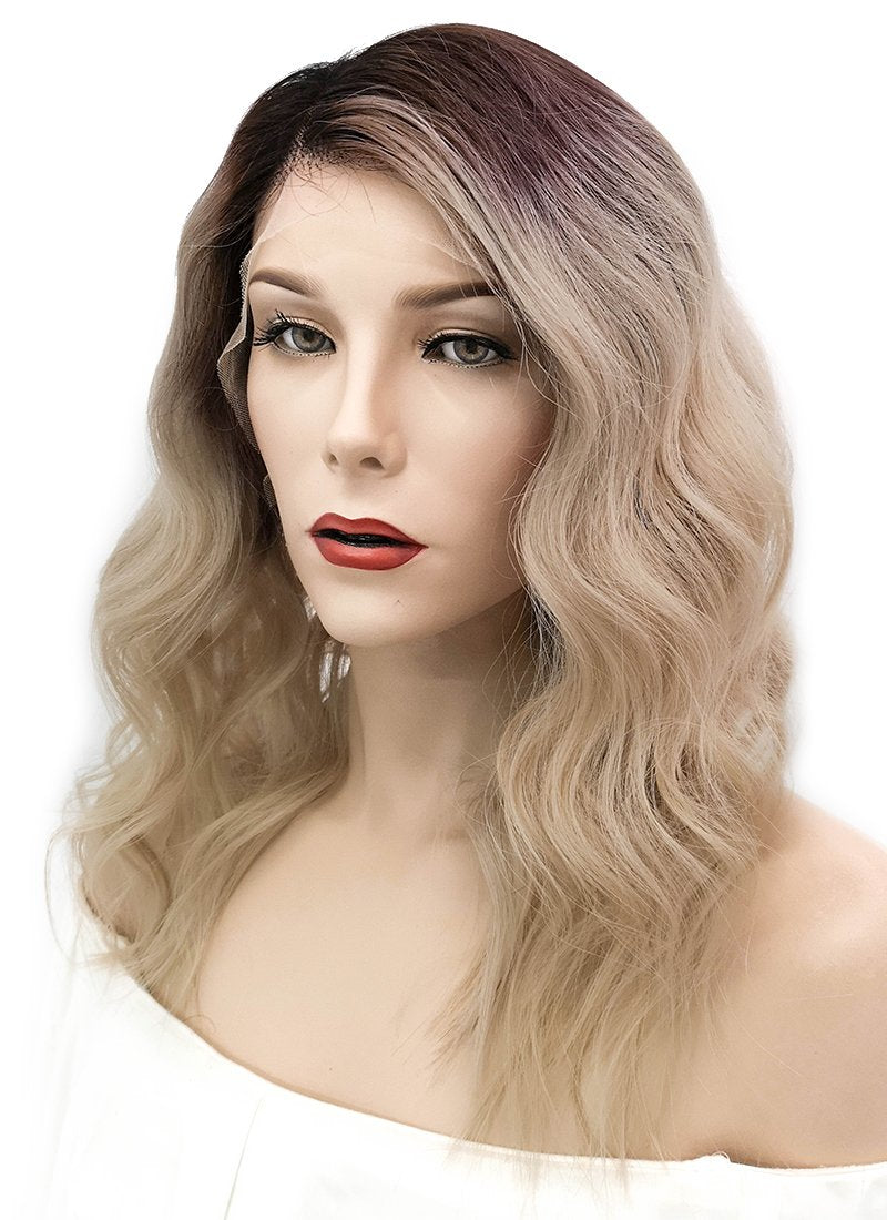 16" Long Body Wave Blonde With Dark Roots Lace Front Virgin Natural Hair Wig HH150 - wifhair