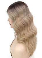 16" Long Body Wave Blonde With Dark Roots Lace Front Virgin Natural Hair Wig HH150 - wifhair