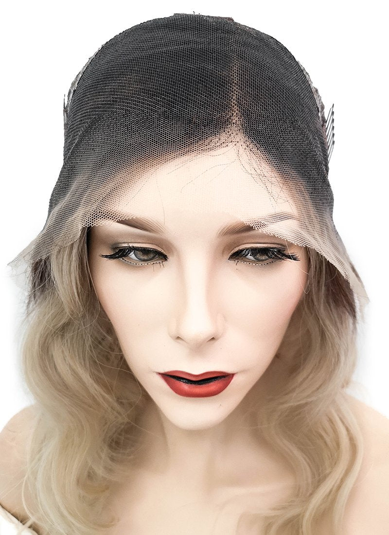 16" Long Body Wave Blonde With Dark Roots Lace Front Virgin Natural Hair Wig HH150 - wifhair