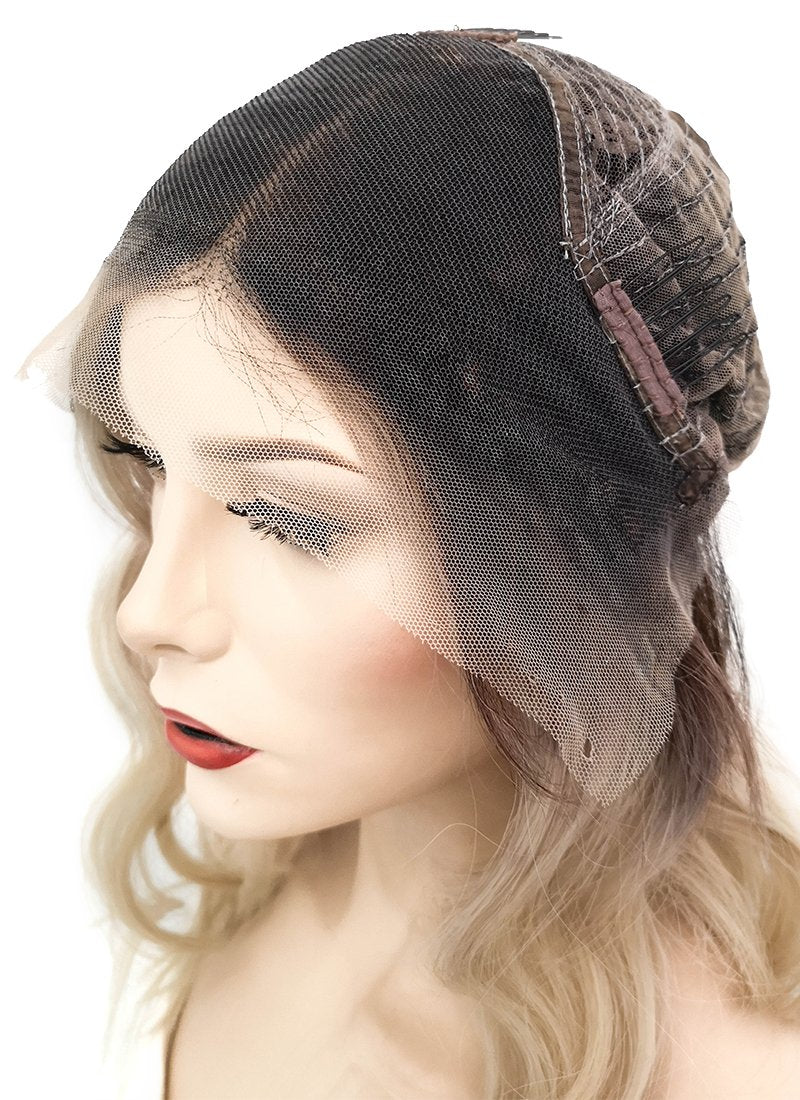 16" Long Body Wave Blonde With Dark Roots Lace Front Virgin Natural Hair Wig HH150 - wifhair