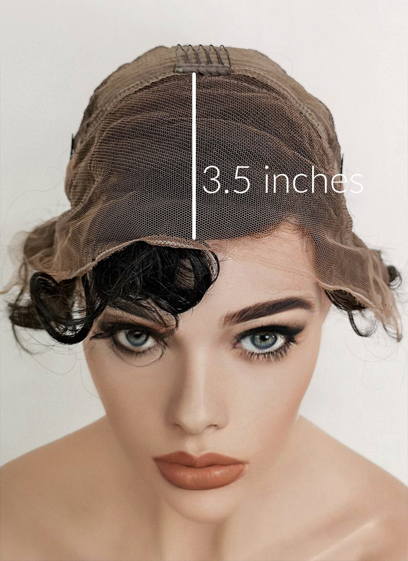 8" Short Curly Off Black Pixie Lace Front Remy Natural Hair Wig HP012