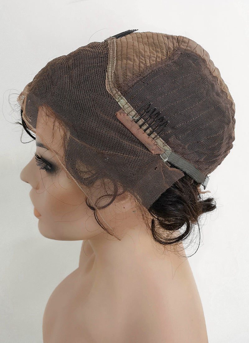 8" Short Curly Off Black Pixie Lace Front Remy Natural Hair Wig HP012