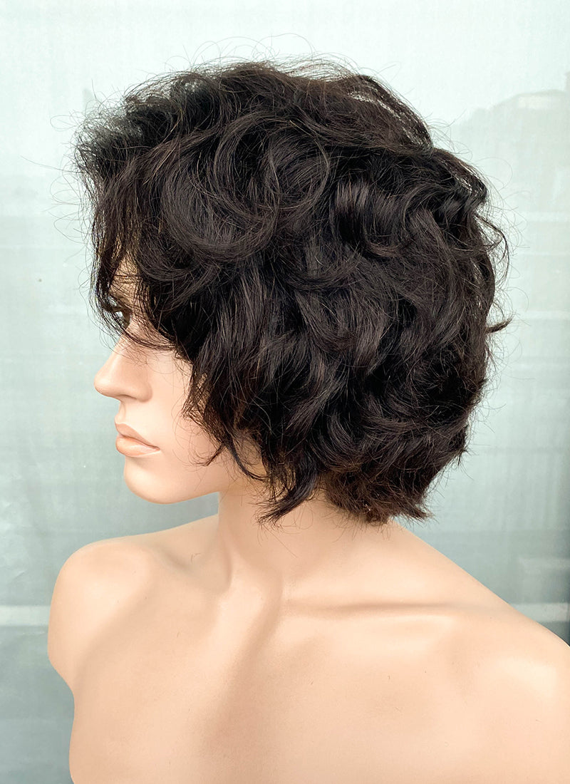 8" Short Curly Off Black Pixie Lace Front Remy Natural Hair Wig HP013