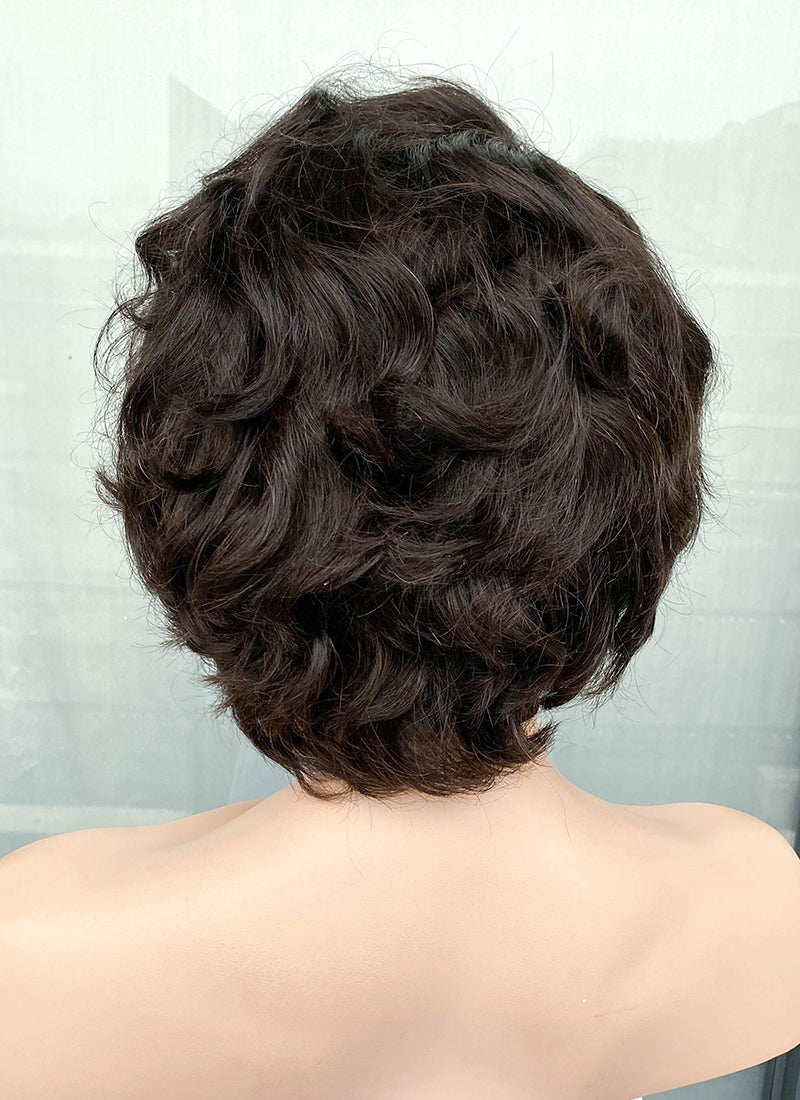 8" Short Curly Off Black Pixie Lace Front Remy Natural Hair Wig HP013