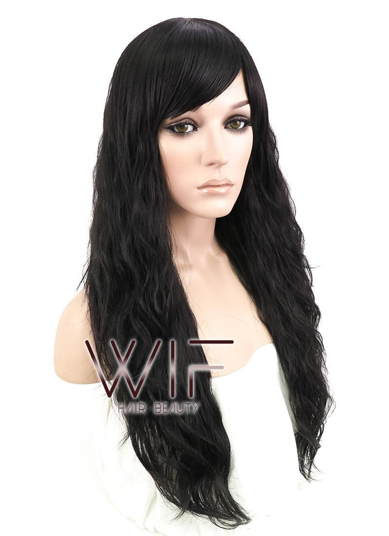 24" Wavy Black Synthetic Wig JC01