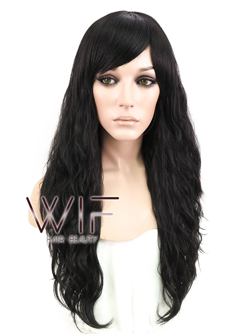 24" Wavy Black Synthetic Wig JC01