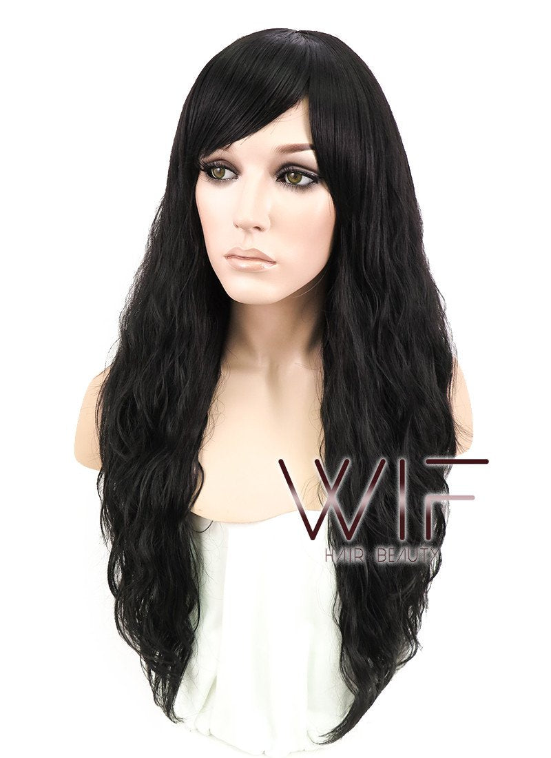 24" Wavy Black Synthetic Wig JC01