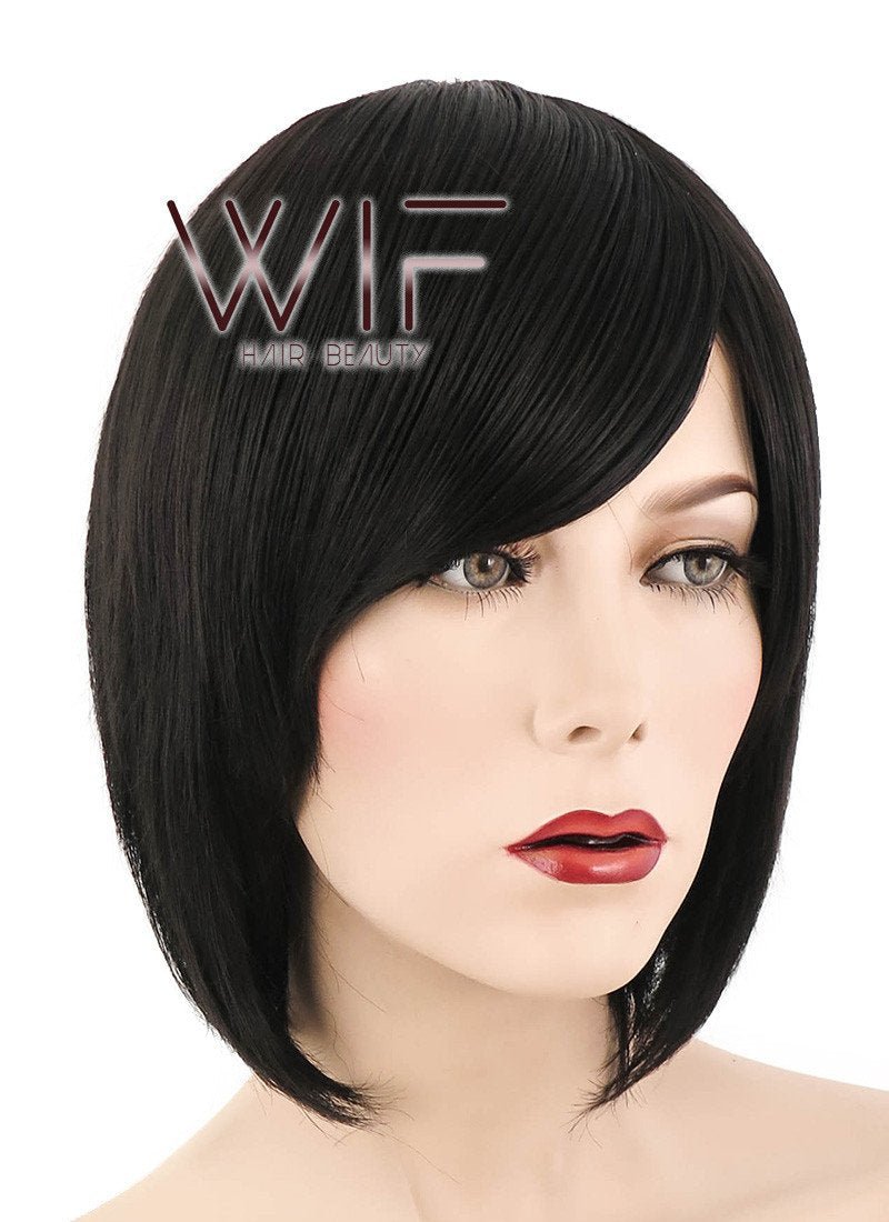 10" Straight Black Synthetic Wig KI01