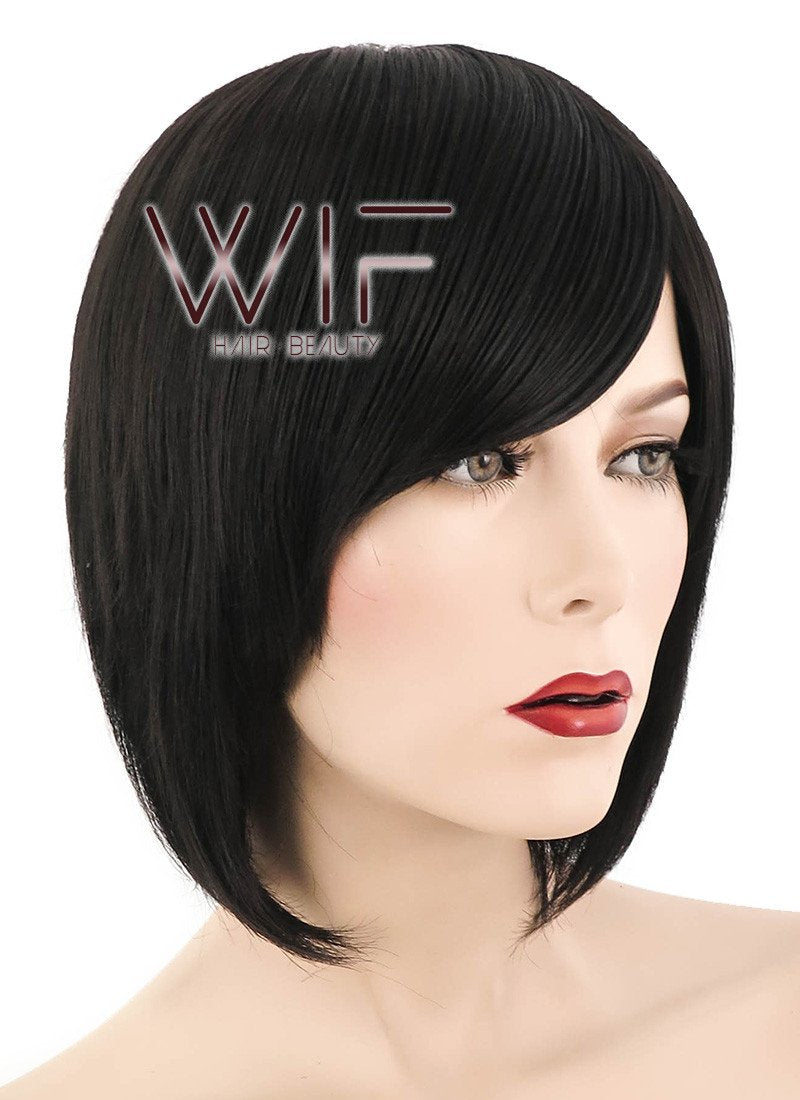 10" Straight Black Synthetic Wig KI01